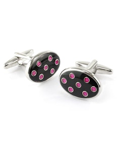 Sophos Oval Cufflinks- Navy/Pink Spot