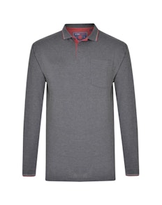 KAM Long Sleeve Tipped Polo Charcoal