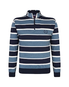 KAM Stripe Funnel Neck Sweater Navy
