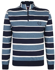 KAM Stripe Funnel Neck Sweater Navy