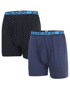 KAM Twin Pack Diamond Print Boxers Black/Navy