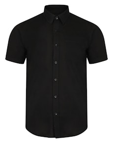 Bigdude Short Sleeve Linen Woven Shirt Black Tall