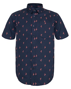 Bigdude Short Sleeve Flamingo Print Shirt Navy Tall