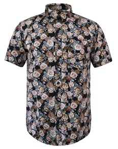 Bigdude Short Sleeve Floral Print Shirt Black