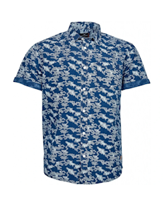 Replika Allover Printed Camo Short Sleeve Shirt Blue