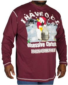 Cotton Valley OCD Christmas Print T-Shirt Wine
