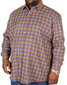 Cotton Valley Long Sleeve Twill Check Shirt Blue/Tan