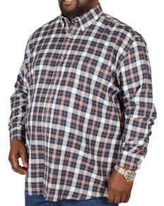 Cotton Valley Small Herringbone Print Check Shirt Navy