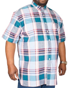 Espionage Linen Check Shirt Coral/Turquoise