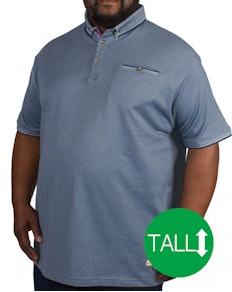 D555 Edric Fine Melange Pique Short Sleeved Polo Blue Tall