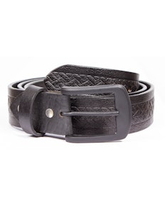 Denis Leather Woven Detail Belt Black