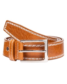 Mark Leather Contrast Stitch Detail Belt Tan