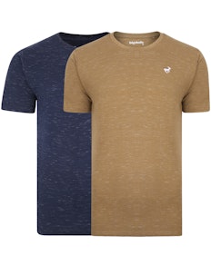 Bigdude Inkjet Marl T-Shirt Twin Pack Khaki/Navy