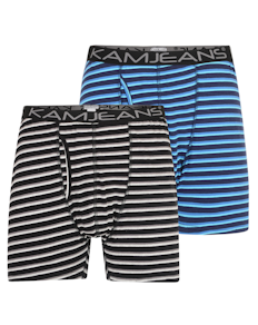 KAM Twin Pack Stripe Boxer Shorts Black/Navy
