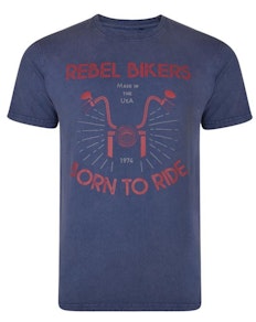 KAM Rebel Biker Acid Wash T-Shirt Indigo