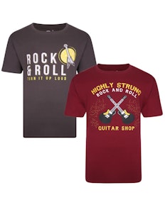 KAM Twin Pack Rock N Roll Tee Charcoal Burgundy