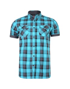 KAM Retro Style Check Shirt Teal