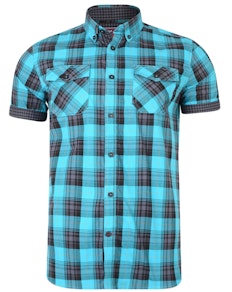 KAM Retro Style Check Shirt Teal