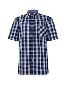 KAM Check Short Sleeved Shirt Navy