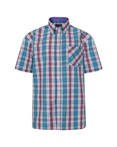 KAM Check Short Sleeved Shirt Teal