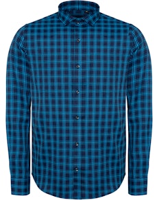 Bigdude Fine Check Long Sleeve Shirt Navy/Turquoise