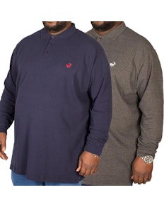 Bigdude Embroidered Long Sleeve Polo Shirt Twin Pack Charcoal/Navy