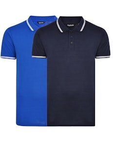 Bigdude Tipped Polo Shirt Twin Pack Navy/Royal Blue