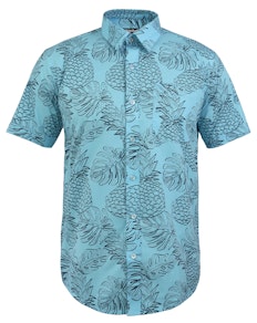 Bigdude Short Sleeve Pineapple Print Shirt Blue