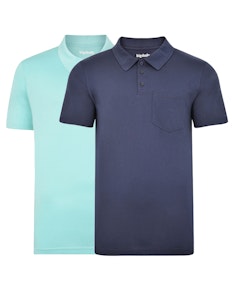 Bigdude Jersey Polo Shirt With Pocket Twin Pack Navy/Turquoise