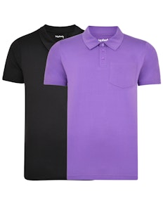 Bigdude Jersey Polo Shirt With Pocket Twin Pack Black/Purple