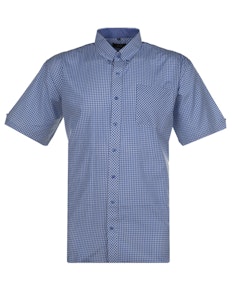 Espionage Small Gingham Check Short Sleeve Shirt Blue
