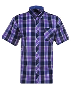 Espionage Large Check Short Sleeve Shirt Navy/Purple