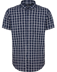 Bigdude Fine Check Short Sleeve Shirt Navy/White