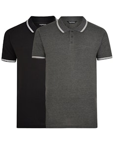 Bigdude Tipped Polo Shirt Twin Pack Black/Charcoal