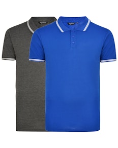 Bigdude Tipped Polo Shirt Twin Pack Charcoal/Royal Blue