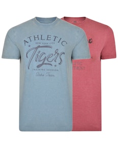 KAM Printed T-Shirt Twin Pack Denim/Wine