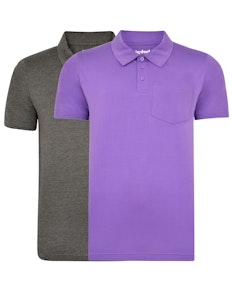 Bigdude Jersey Polo Shirt With Pocket Twin Pack Charcoal/Purple