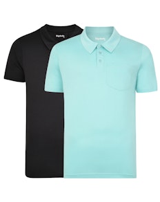 Bigdude Jersey Polo Shirt With Pocket Twin Pack Black/Turquoise