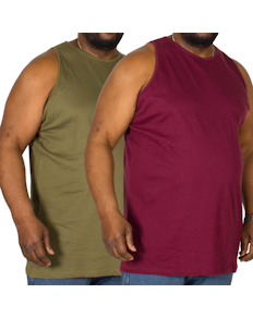 Bigdude Plain Vest Twin Pack Burgundy/Olive