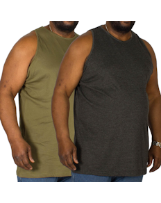 Bigdude Plain Vest Twin Pack Charcoal/Olive