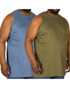 Bigdude Plain Vest Twin Pack Denim/Olive